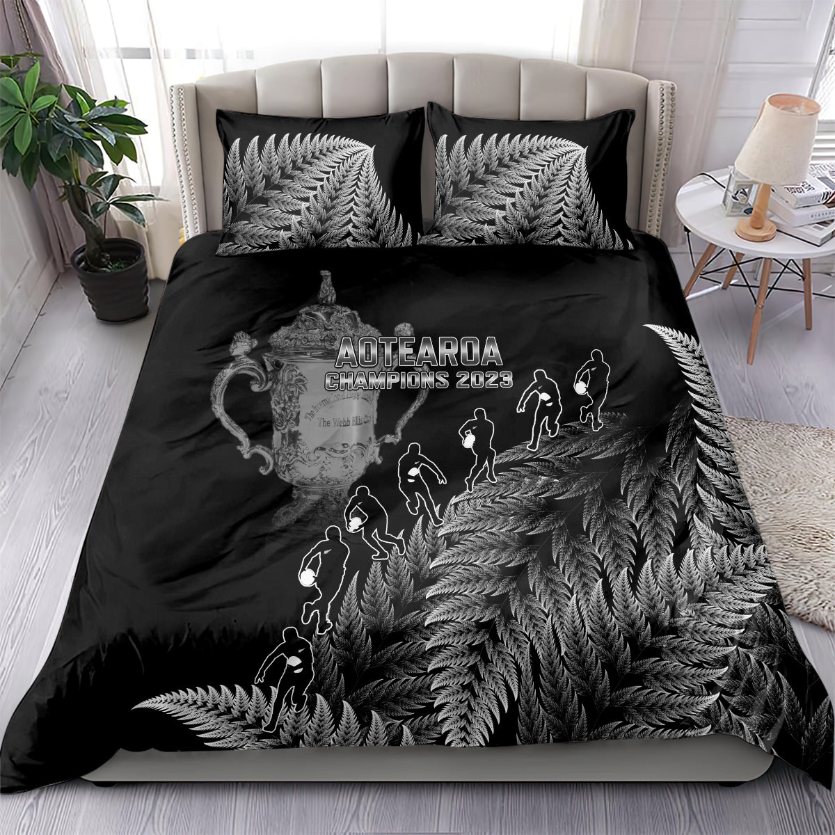 custom-new-zealand-silver-fern-rugby-bedding-set-all-black-go-champions-2023-with-trophy-proud