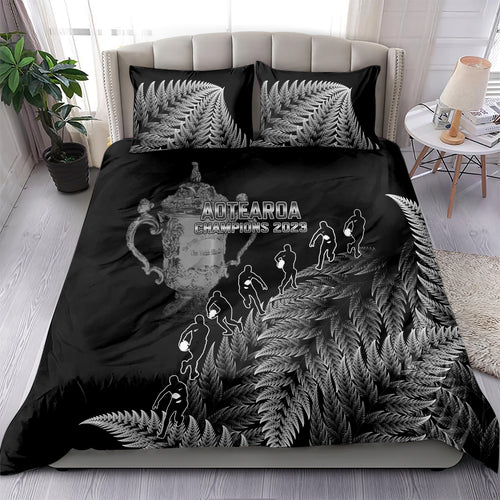 custom-new-zealand-silver-fern-rugby-bedding-set-all-black-go-champions-2023-with-trophy-proud