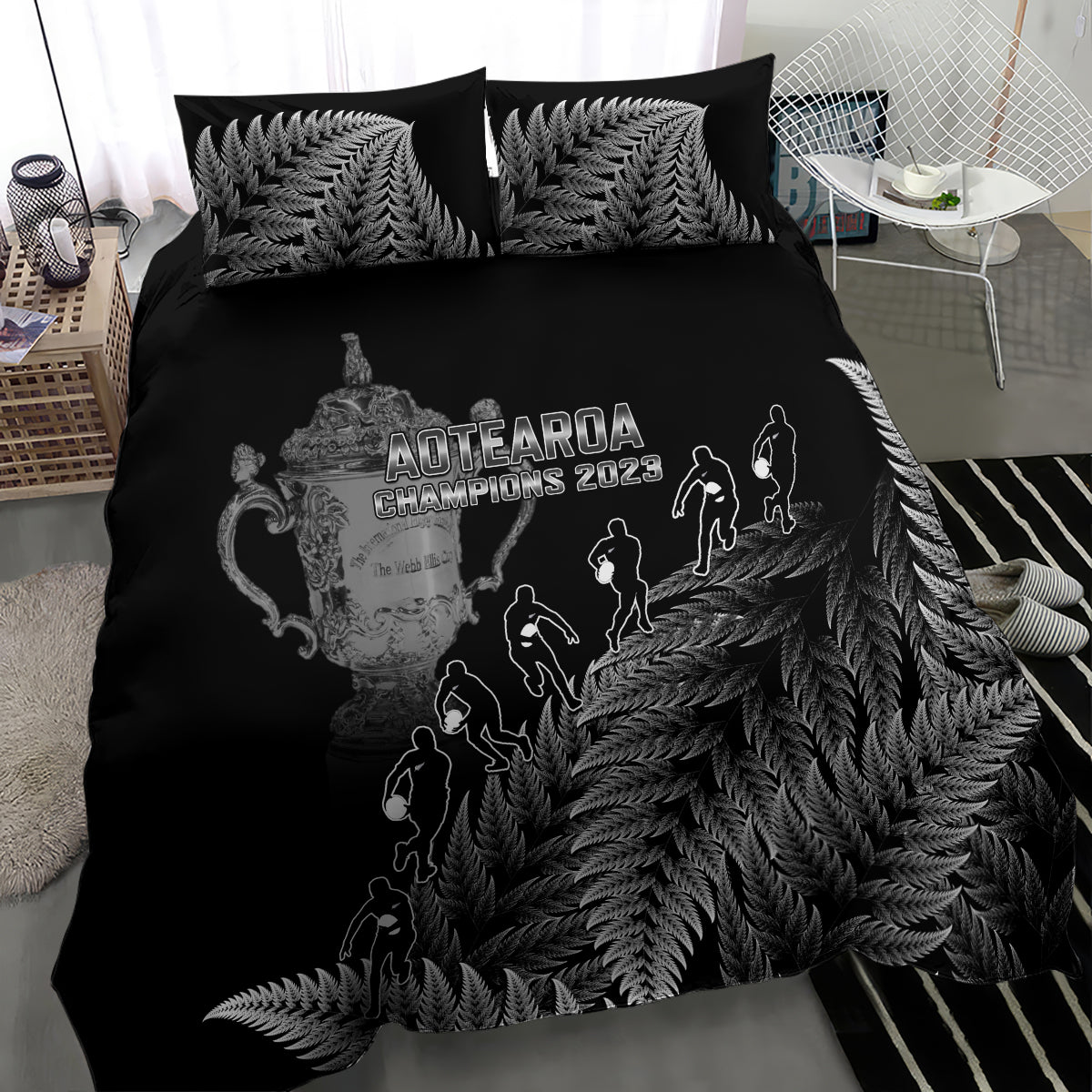 custom-new-zealand-silver-fern-rugby-bedding-set-all-black-go-champions-2023-with-trophy-proud