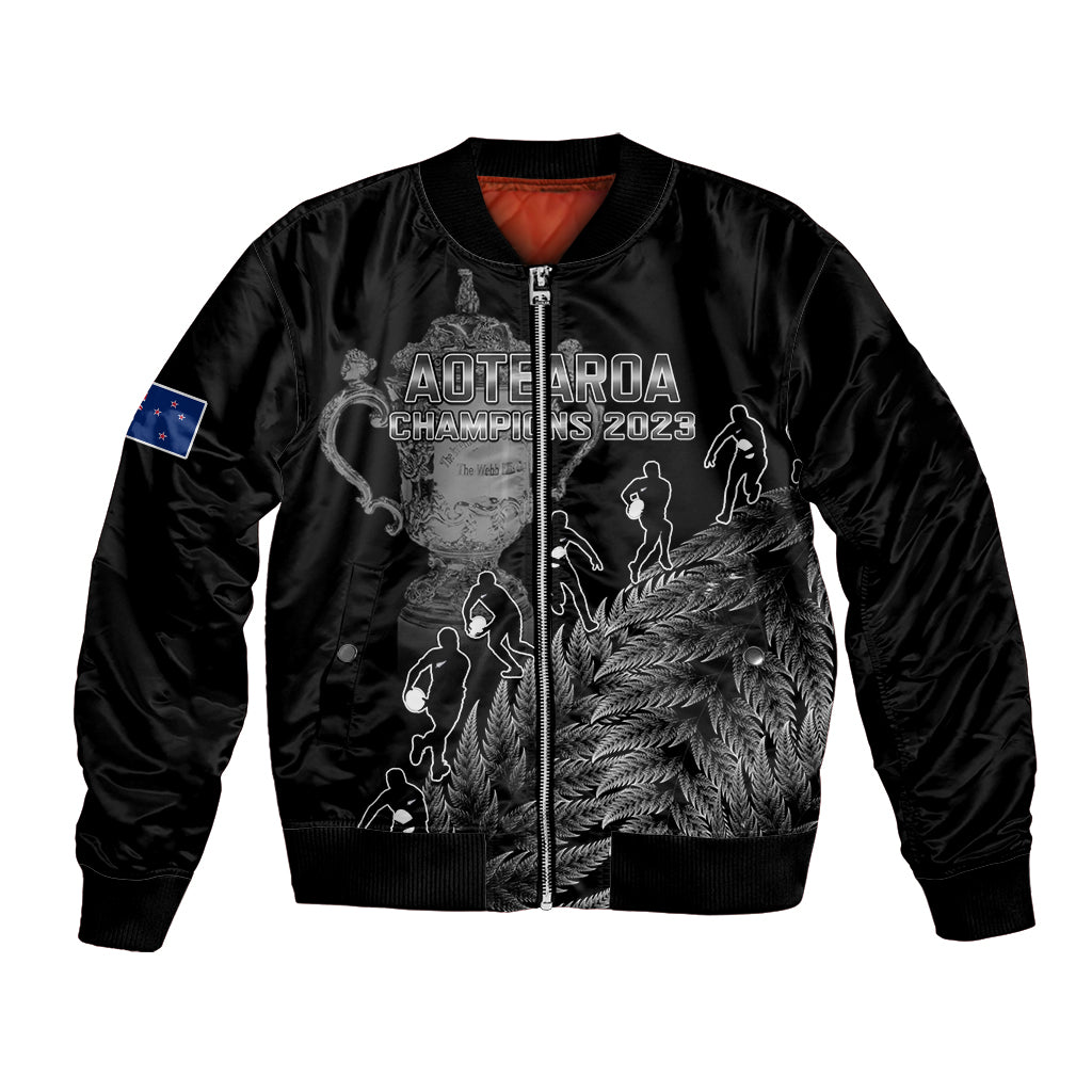custom-new-zealand-silver-fern-rugby-bomber-jacket-all-black-go-champions-2023-with-trophy-proud