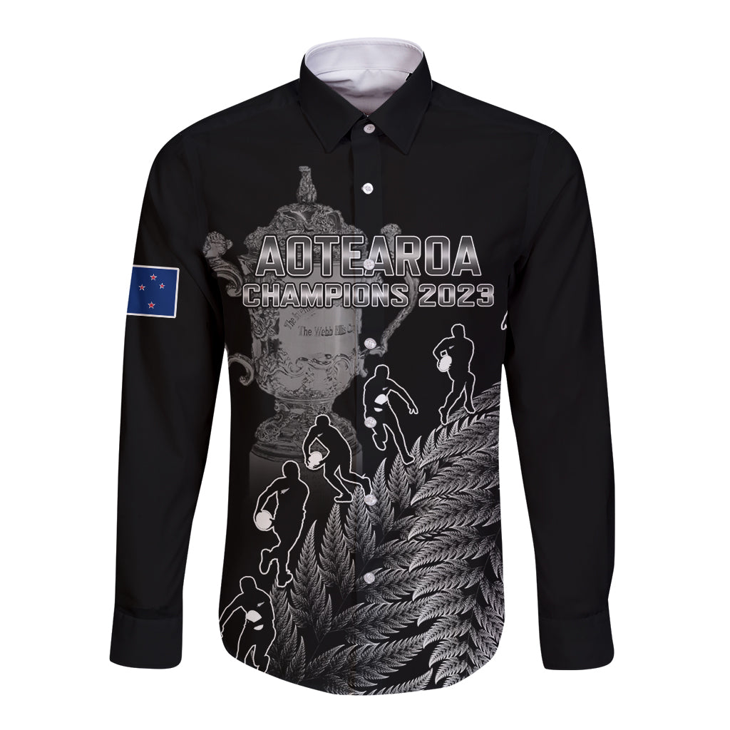 custom-new-zealand-silver-fern-rugby-long-sleeve-button-shirt-all-black-go-champions-2023-with-trophy-proud