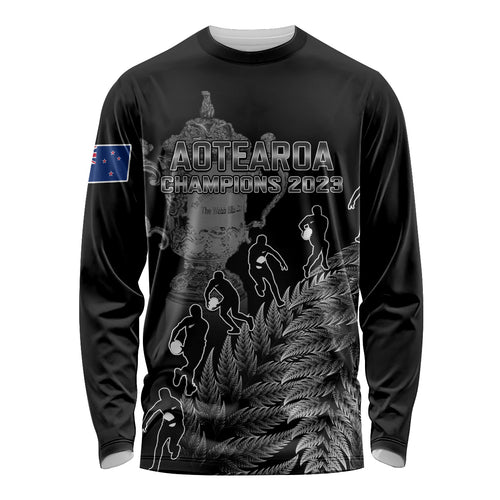 custom-new-zealand-silver-fern-rugby-long-sleeve-shirt-all-black-go-champions-2023-with-trophy-proud
