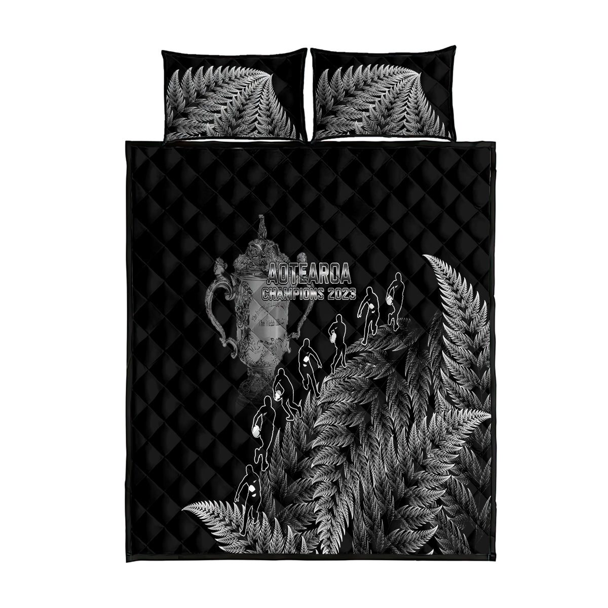 custom-new-zealand-silver-fern-rugby-quilt-bed-set-all-black-go-champions-2023-with-trophy-proud
