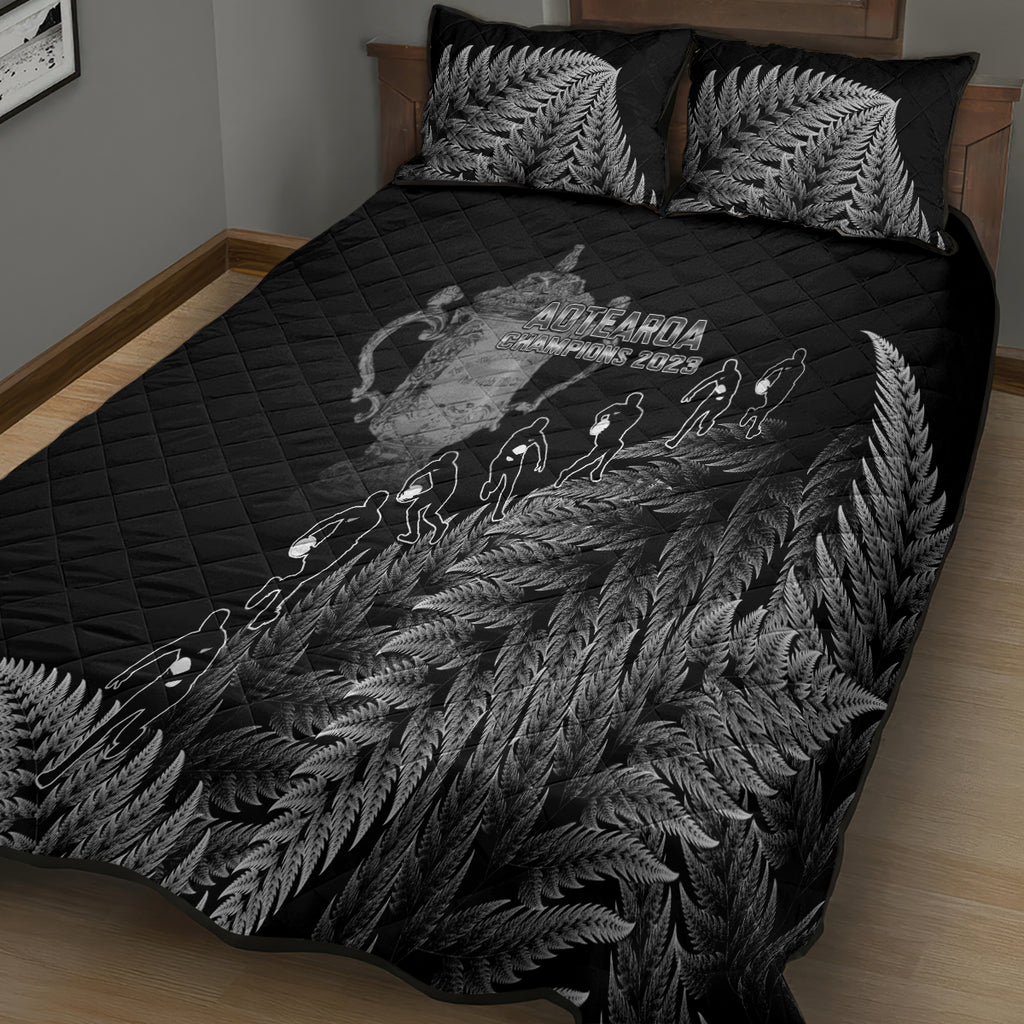 custom-new-zealand-silver-fern-rugby-quilt-bed-set-all-black-go-champions-2023-with-trophy-proud