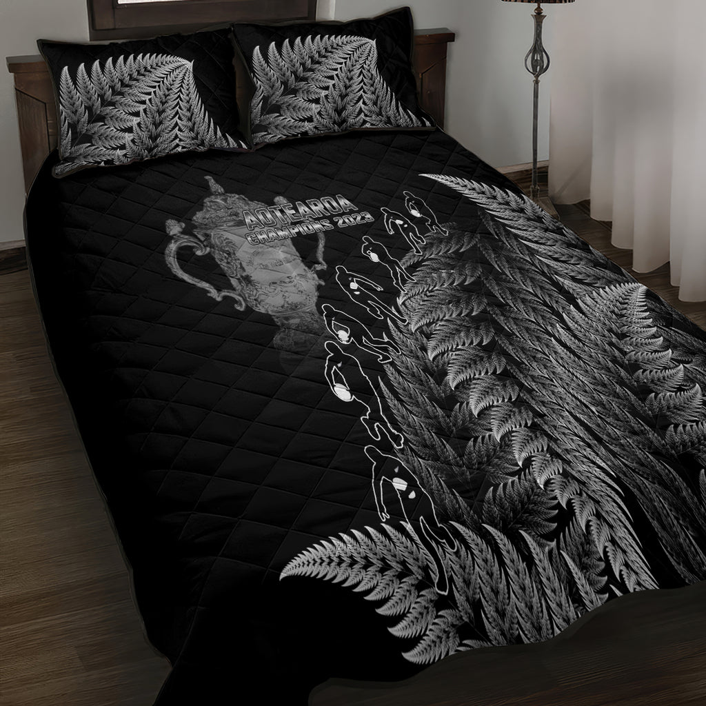 custom-new-zealand-silver-fern-rugby-quilt-bed-set-all-black-go-champions-2023-with-trophy-proud
