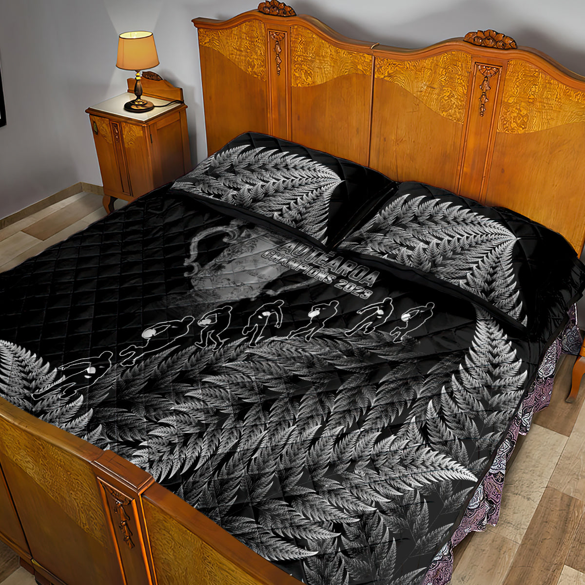 custom-new-zealand-silver-fern-rugby-quilt-bed-set-all-black-go-champions-2023-with-trophy-proud