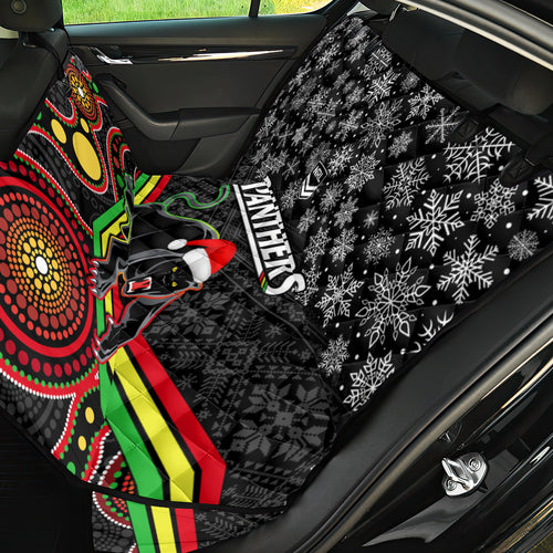 custom-panthers-rugby-christmas-back-car-seat-cover-merry-xmas-2023-mix-aboriginal-art-black-version