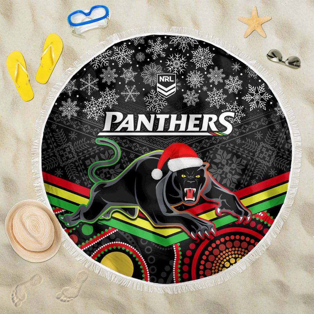 custom-panthers-rugby-christmas-beach-blanket-merry-xmas-2023-mix-aboriginal-art-black-version