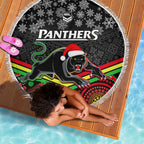 custom-panthers-rugby-christmas-beach-blanket-merry-xmas-2023-mix-aboriginal-art-black-version