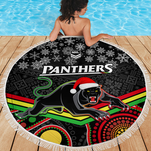 custom-panthers-rugby-christmas-beach-blanket-merry-xmas-2023-mix-aboriginal-art-black-version