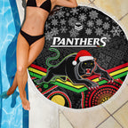 custom-panthers-rugby-christmas-beach-blanket-merry-xmas-2023-mix-aboriginal-art-black-version