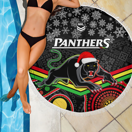custom-panthers-rugby-christmas-beach-blanket-merry-xmas-2023-mix-aboriginal-art-black-version