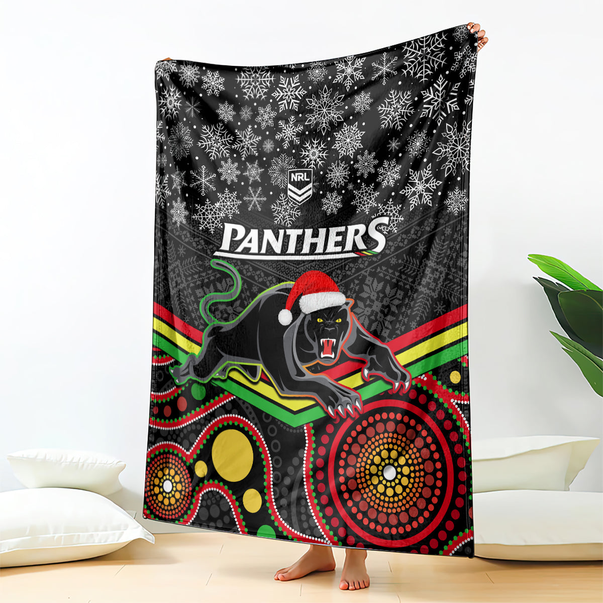 custom-panthers-rugby-christmas-blanket-merry-xmas-2023-mix-aboriginal-art-black-version