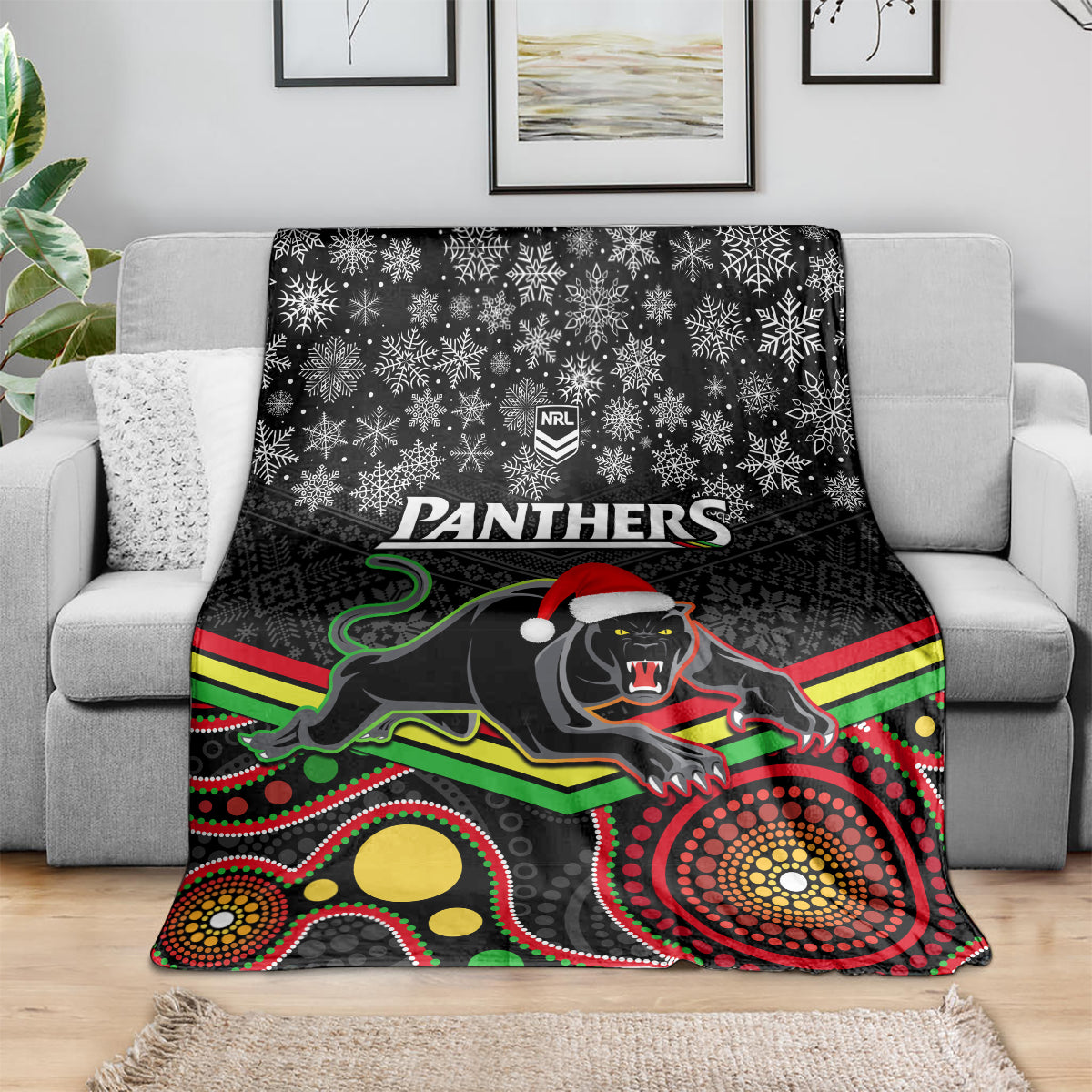 custom-panthers-rugby-christmas-blanket-merry-xmas-2023-mix-aboriginal-art-black-version