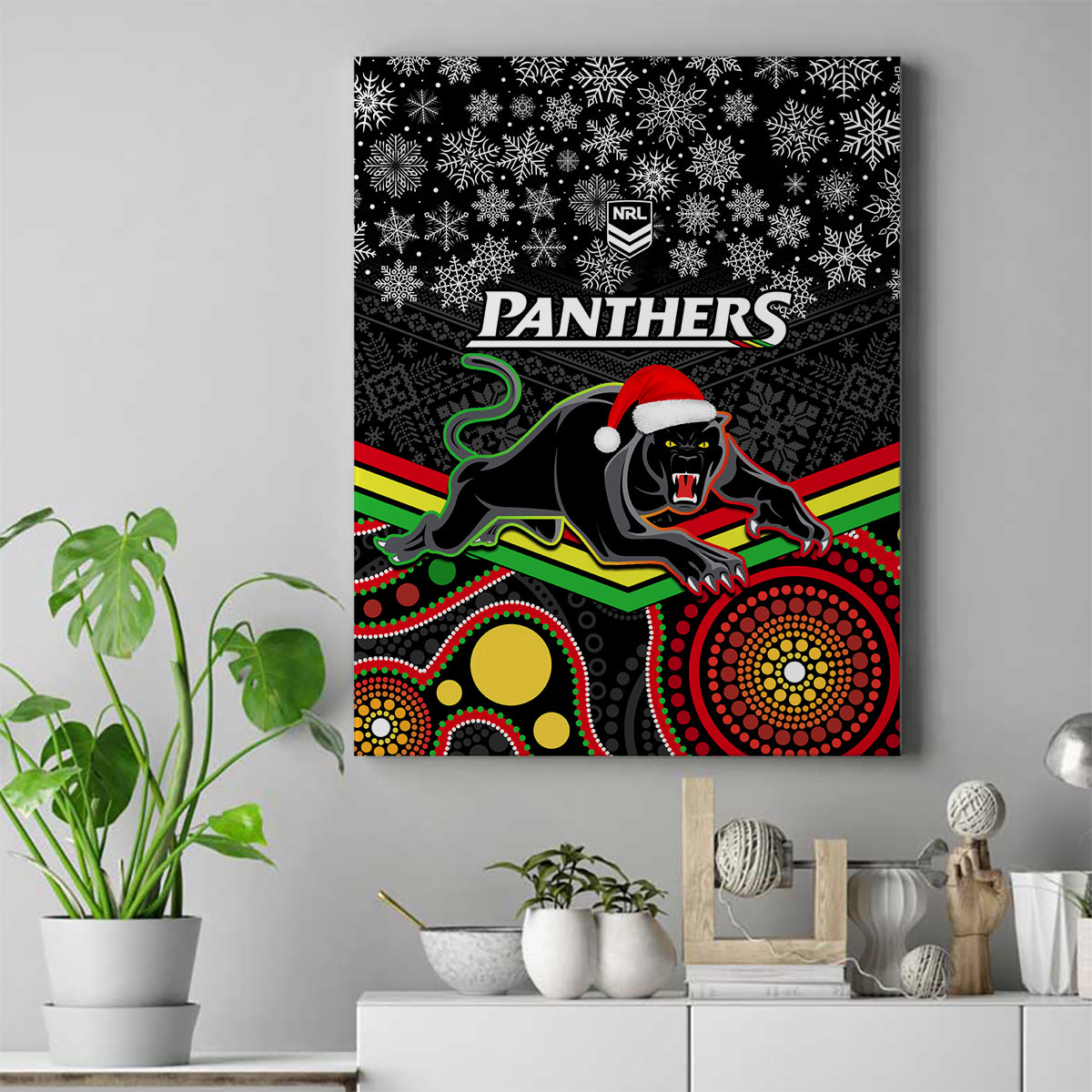 custom-panthers-rugby-christmas-canvas-wall-art-merry-xmas-2023-mix-aboriginal-art-black-version
