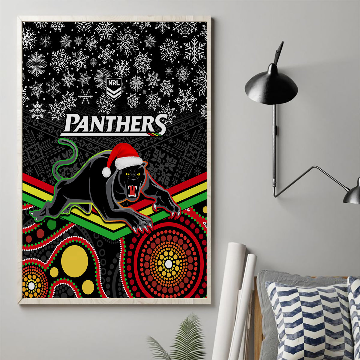 custom-panthers-rugby-christmas-canvas-wall-art-merry-xmas-2023-mix-aboriginal-art-black-version