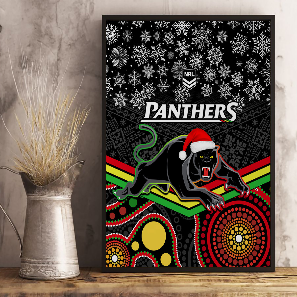 custom-panthers-rugby-christmas-canvas-wall-art-merry-xmas-2023-mix-aboriginal-art-black-version