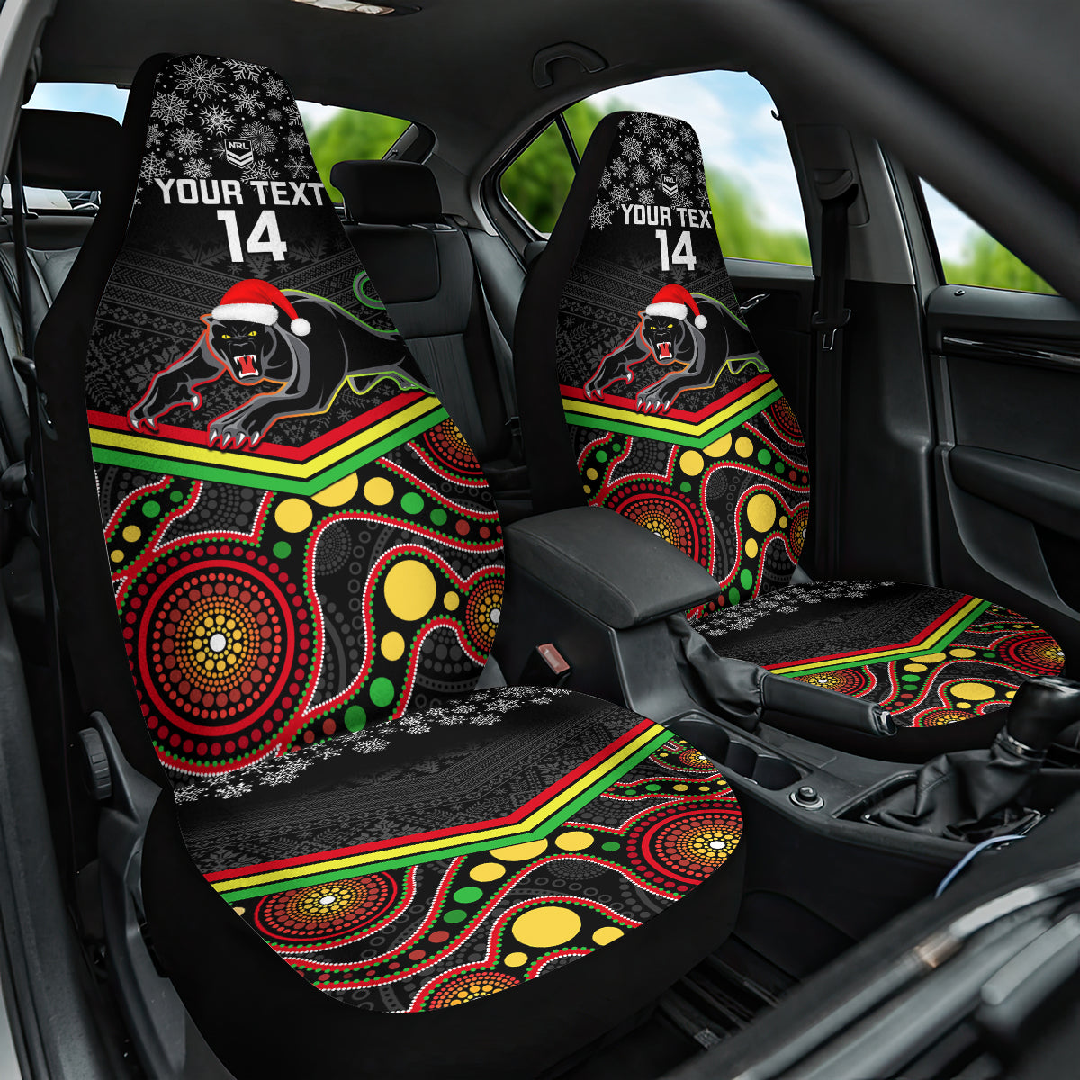 custom-panthers-rugby-christmas-car-seat-cover-merry-xmas-2023-mix-aboriginal-art-black-version