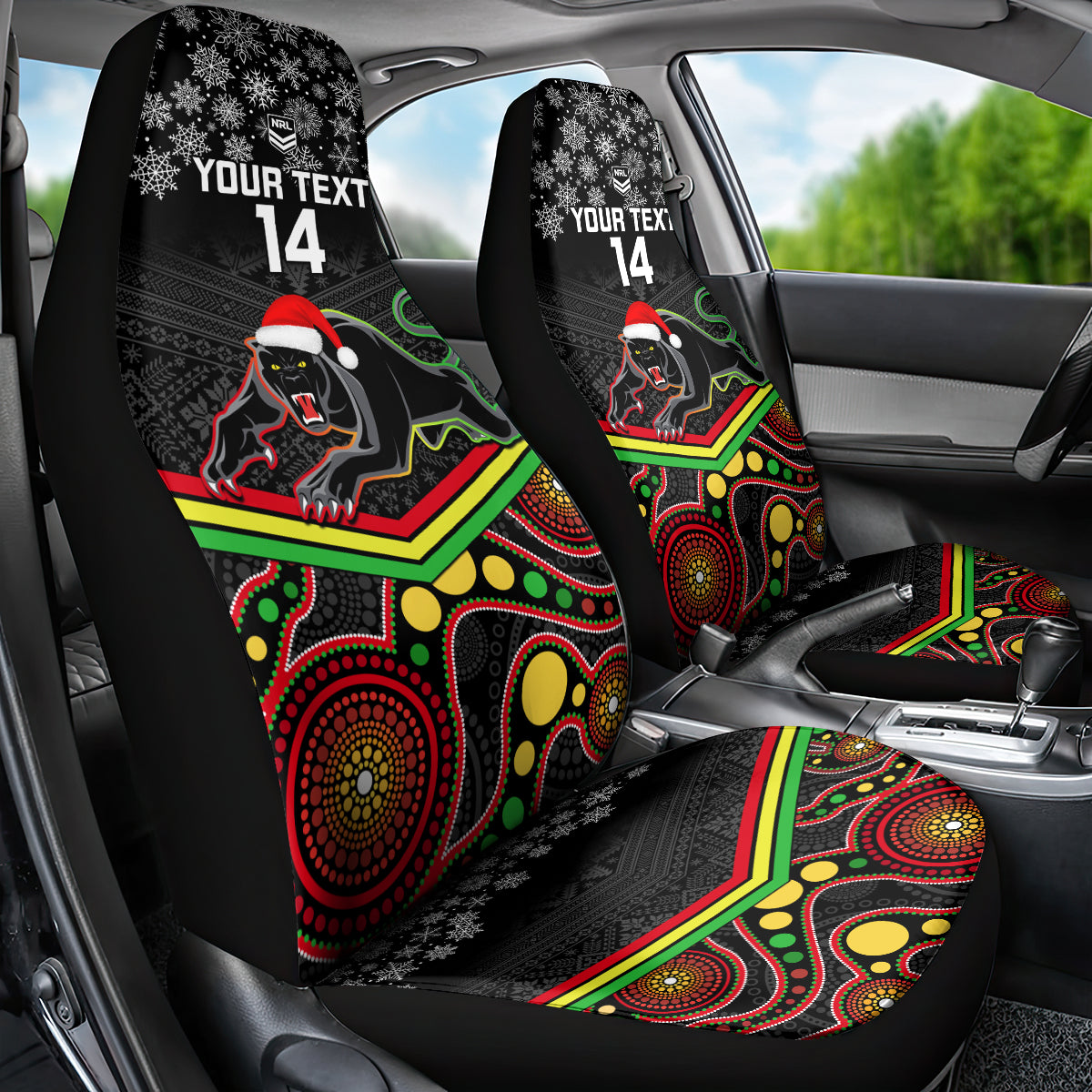custom-panthers-rugby-christmas-car-seat-cover-merry-xmas-2023-mix-aboriginal-art-black-version