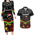 custom-panthers-rugby-christmas-couples-matching-long-sleeve-bodycon-dress-and-hawaiian-shirt-merry-xmas-2023-mix-aboriginal-art-black-version