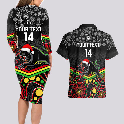custom-panthers-rugby-christmas-couples-matching-long-sleeve-bodycon-dress-and-hawaiian-shirt-merry-xmas-2023-mix-aboriginal-art-black-version