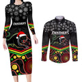 custom-panthers-rugby-christmas-couples-matching-long-sleeve-bodycon-dress-and-long-sleeve-button-shirt-merry-xmas-2023-mix-aboriginal-art-black-version