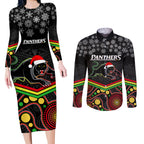 custom-panthers-rugby-christmas-couples-matching-long-sleeve-bodycon-dress-and-long-sleeve-button-shirt-merry-xmas-2023-mix-aboriginal-art-black-version