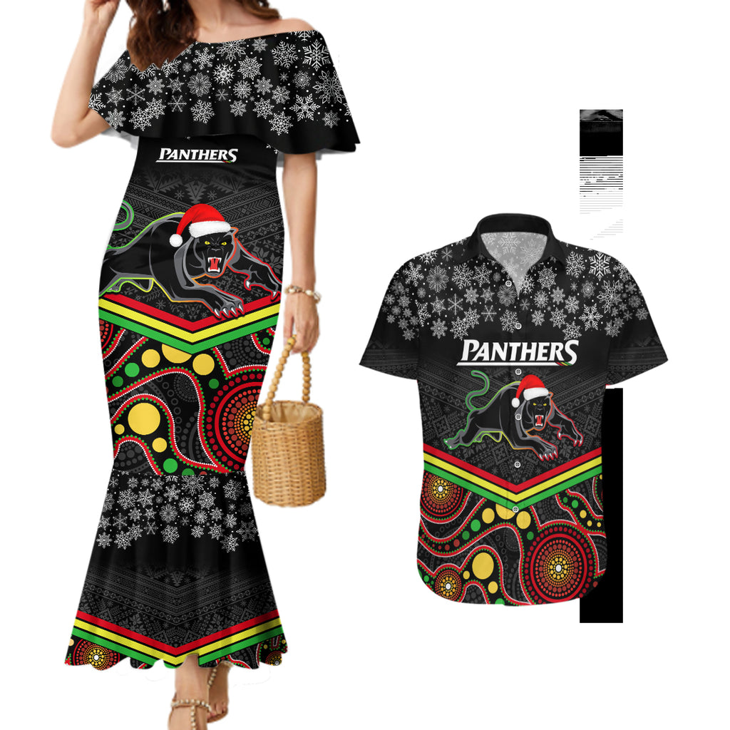 custom-panthers-rugby-christmas-couples-matching-mermaid-dress-and-hawaiian-shirt-merry-xmas-2023-mix-aboriginal-art-black-version
