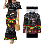 custom-panthers-rugby-christmas-couples-matching-mermaid-dress-and-long-sleeve-button-shirt-merry-xmas-2023-mix-aboriginal-art-black-version