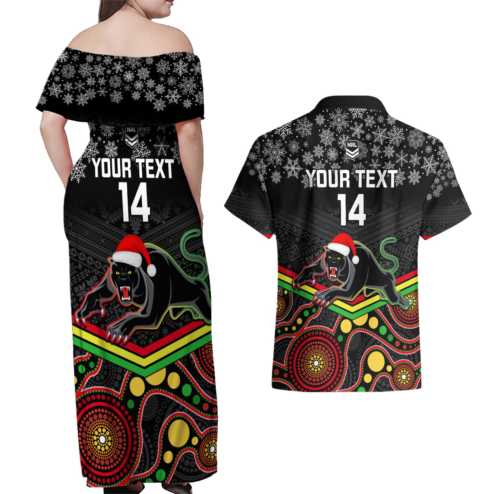 custom-panthers-rugby-christmas-couples-matching-off-shoulder-maxi-dress-and-hawaiian-shirt-merry-xmas-2023-mix-aboriginal-art-black-version