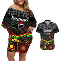custom-panthers-rugby-christmas-couples-matching-off-shoulder-short-dress-and-hawaiian-shirt-merry-xmas-2023-mix-aboriginal-art-black-version