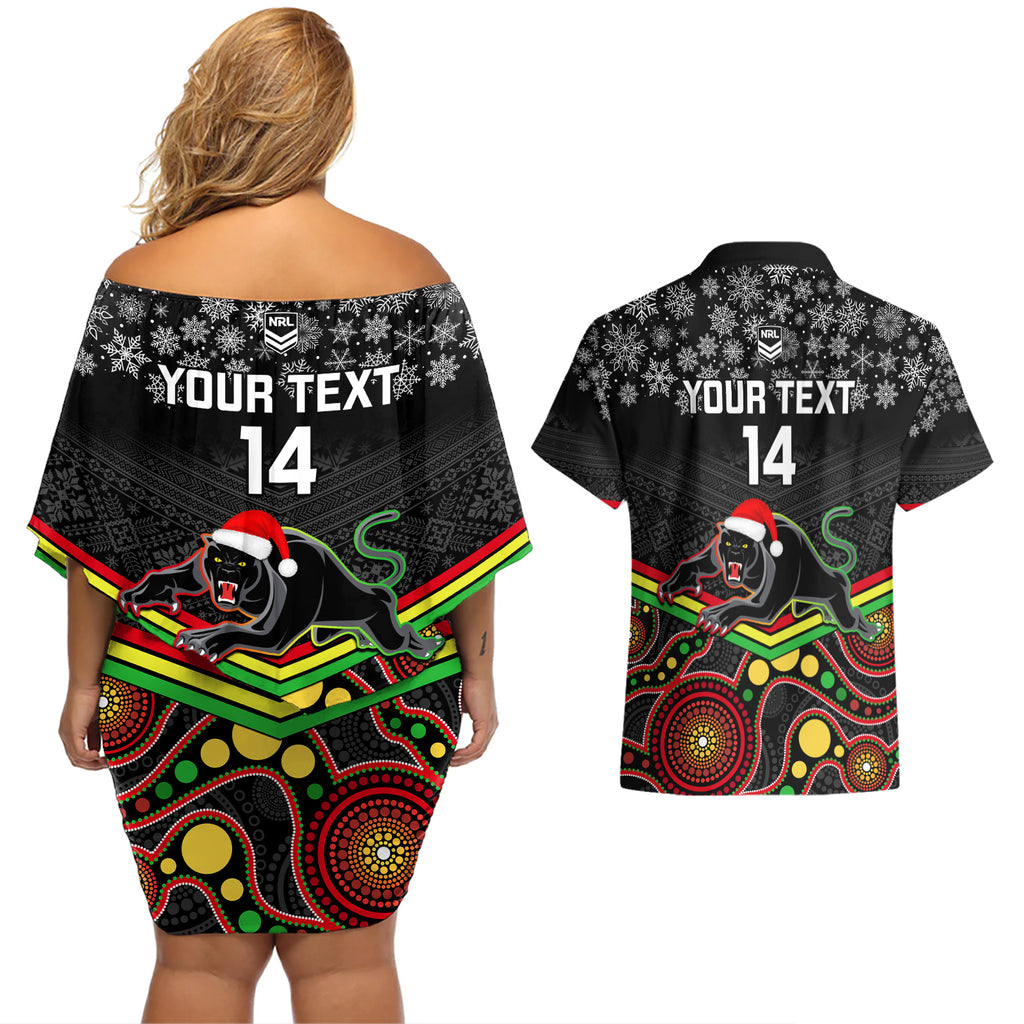 custom-panthers-rugby-christmas-couples-matching-off-shoulder-short-dress-and-hawaiian-shirt-merry-xmas-2023-mix-aboriginal-art-black-version