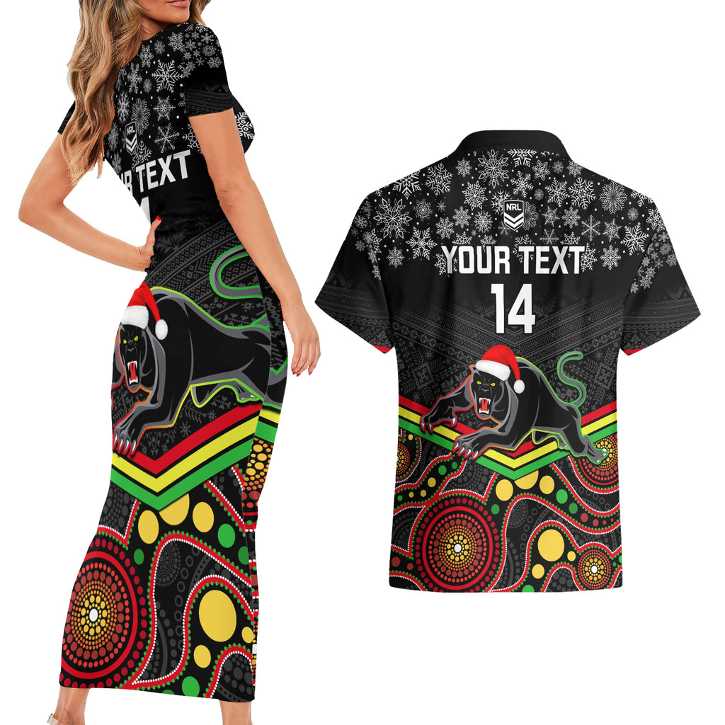 custom-panthers-rugby-christmas-couples-matching-short-sleeve-bodycon-dress-and-hawaiian-shirt-merry-xmas-2023-mix-aboriginal-art-black-version
