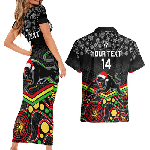 custom-panthers-rugby-christmas-couples-matching-short-sleeve-bodycon-dress-and-hawaiian-shirt-merry-xmas-2023-mix-aboriginal-art-black-version