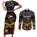 custom-panthers-rugby-christmas-couples-matching-short-sleeve-bodycon-dress-and-long-sleeve-button-shirt-merry-xmas-2023-mix-aboriginal-art-black-version