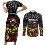 custom-panthers-rugby-christmas-couples-matching-short-sleeve-bodycon-dress-and-long-sleeve-button-shirt-merry-xmas-2023-mix-aboriginal-art-black-version