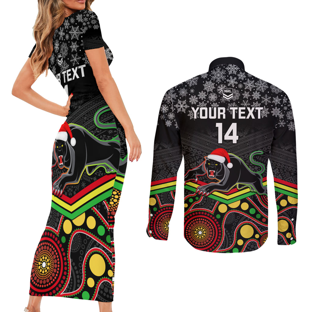 custom-panthers-rugby-christmas-couples-matching-short-sleeve-bodycon-dress-and-long-sleeve-button-shirt-merry-xmas-2023-mix-aboriginal-art-black-version