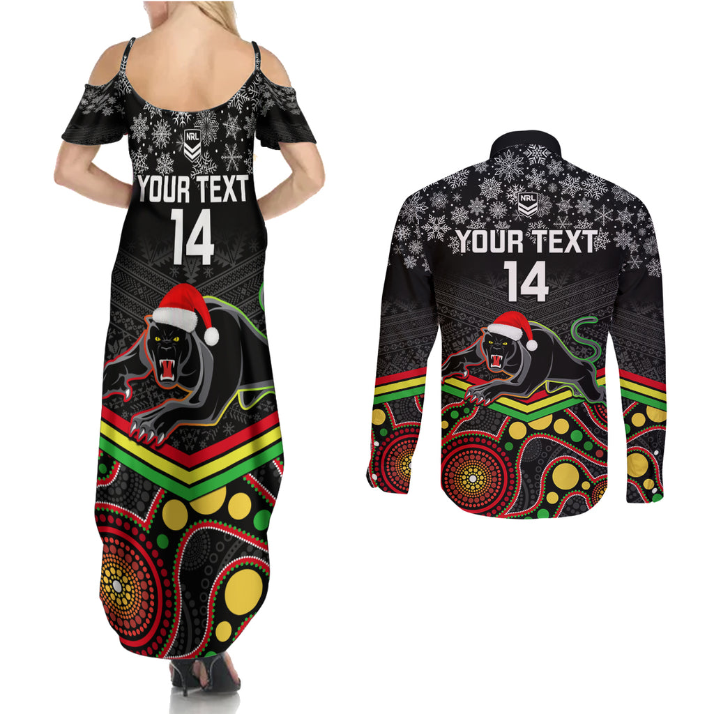 custom-panthers-rugby-christmas-couples-matching-summer-maxi-dress-and-long-sleeve-button-shirt-merry-xmas-2023-mix-aboriginal-art-black-version