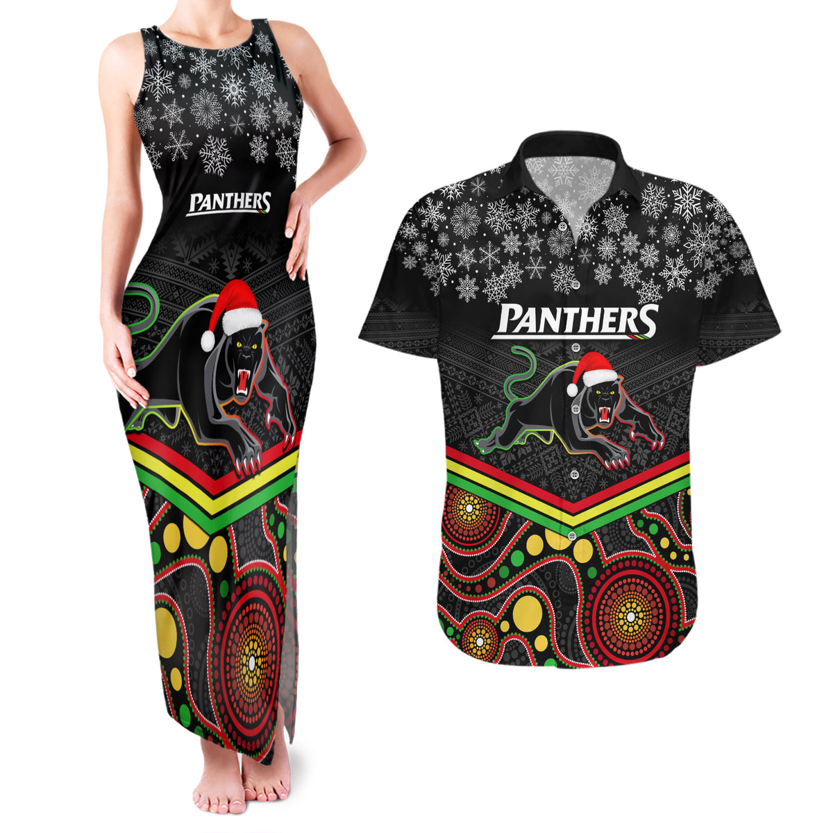 custom-panthers-rugby-christmas-couples-matching-tank-maxi-dress-and-hawaiian-shirt-merry-xmas-2023-mix-aboriginal-art-black-version