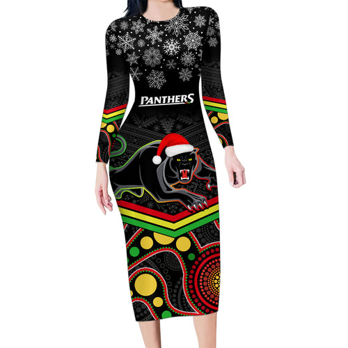 custom-panthers-rugby-christmas-family-matching-long-sleeve-bodycon-dress-and-hawaiian-shirt-merry-xmas-2023-mix-aboriginal-art-black-version