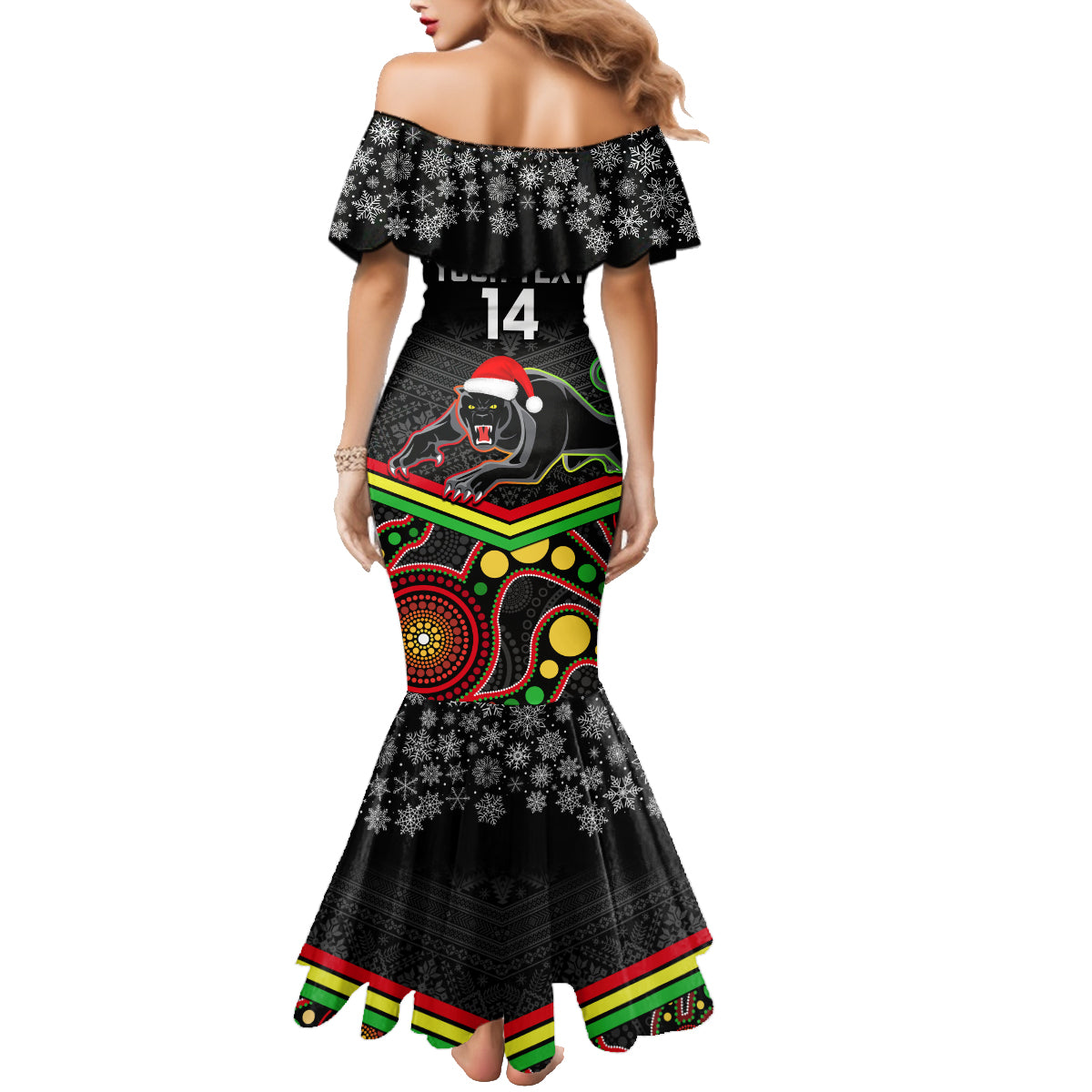 custom-panthers-rugby-christmas-family-matching-mermaid-dress-and-hawaiian-shirt-merry-xmas-2023-mix-aboriginal-art-black-version