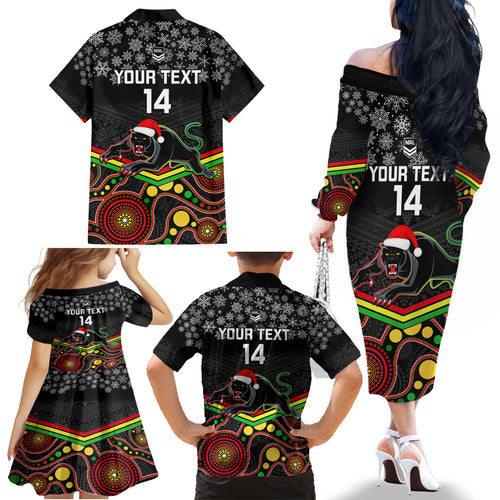 custom-panthers-rugby-christmas-family-matching-off-shoulder-long-sleeve-dress-and-hawaiian-shirt-merry-xmas-2023-mix-aboriginal-art-black-version