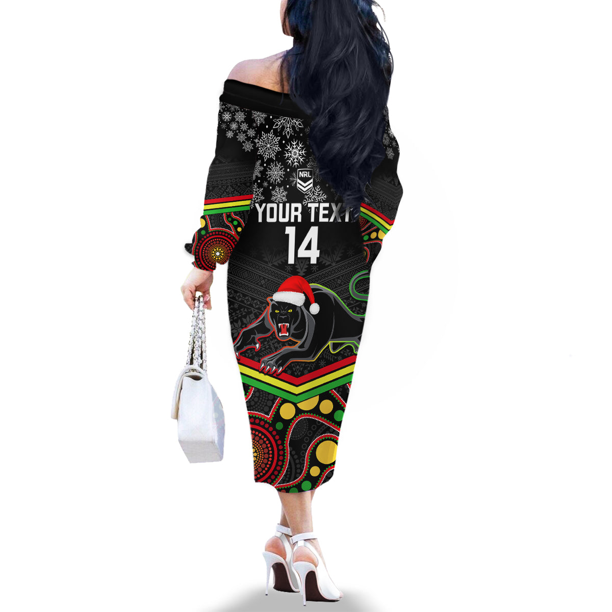 custom-panthers-rugby-christmas-family-matching-off-shoulder-long-sleeve-dress-and-hawaiian-shirt-merry-xmas-2023-mix-aboriginal-art-black-version
