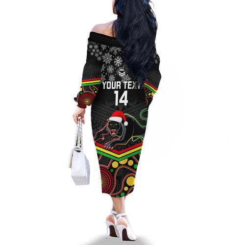 custom-panthers-rugby-christmas-family-matching-off-shoulder-long-sleeve-dress-and-hawaiian-shirt-merry-xmas-2023-mix-aboriginal-art-black-version