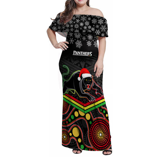 custom-panthers-rugby-christmas-family-matching-off-shoulder-maxi-dress-and-hawaiian-shirt-merry-xmas-2023-mix-aboriginal-art-black-version
