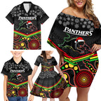 custom-panthers-rugby-christmas-family-matching-off-shoulder-short-dress-and-hawaiian-shirt-merry-xmas-2023-mix-aboriginal-art-black-version