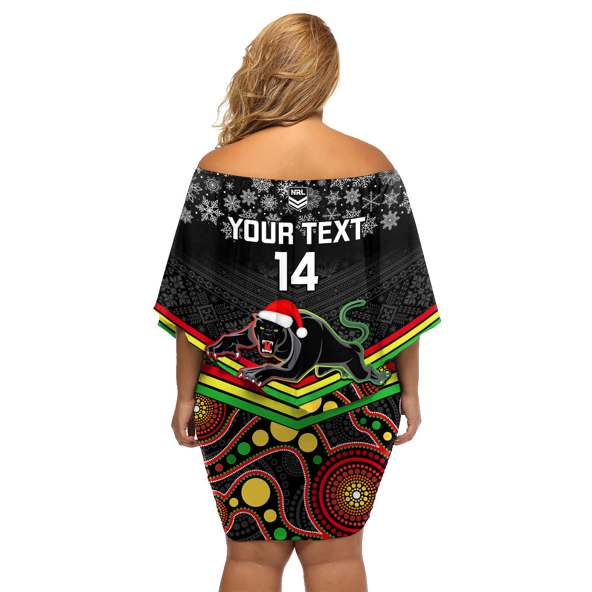 custom-panthers-rugby-christmas-family-matching-off-shoulder-short-dress-and-hawaiian-shirt-merry-xmas-2023-mix-aboriginal-art-black-version