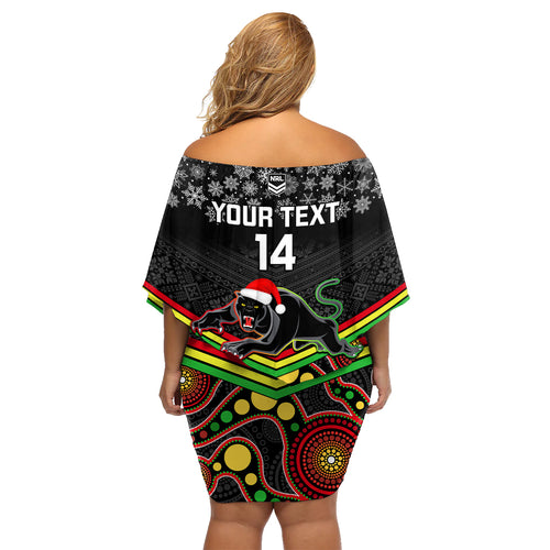 custom-panthers-rugby-christmas-family-matching-off-shoulder-short-dress-and-hawaiian-shirt-merry-xmas-2023-mix-aboriginal-art-black-version