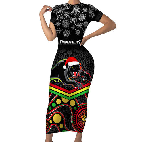 custom-panthers-rugby-christmas-family-matching-short-sleeve-bodycon-dress-and-hawaiian-shirt-merry-xmas-2023-mix-aboriginal-art-black-version