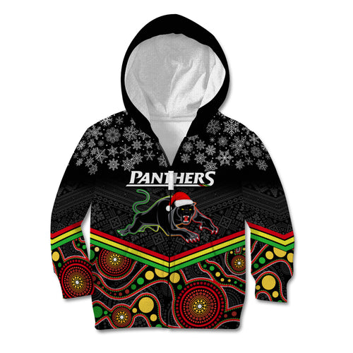 custom-panthers-rugby-christmas-kid-hoodie-merry-xmas-2023-mix-aboriginal-art-black-version